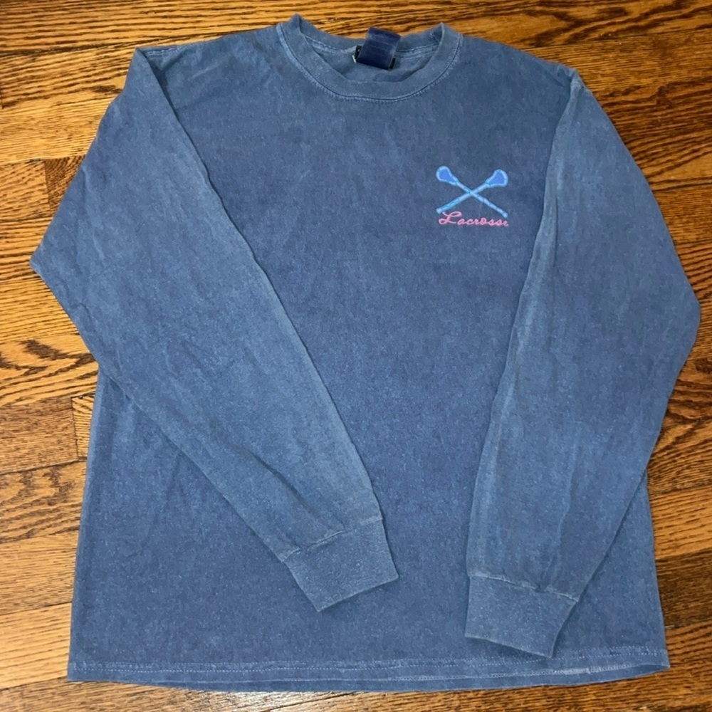 Slate Blue Cotton Long Sleeve With Flowery Lacrosse Design